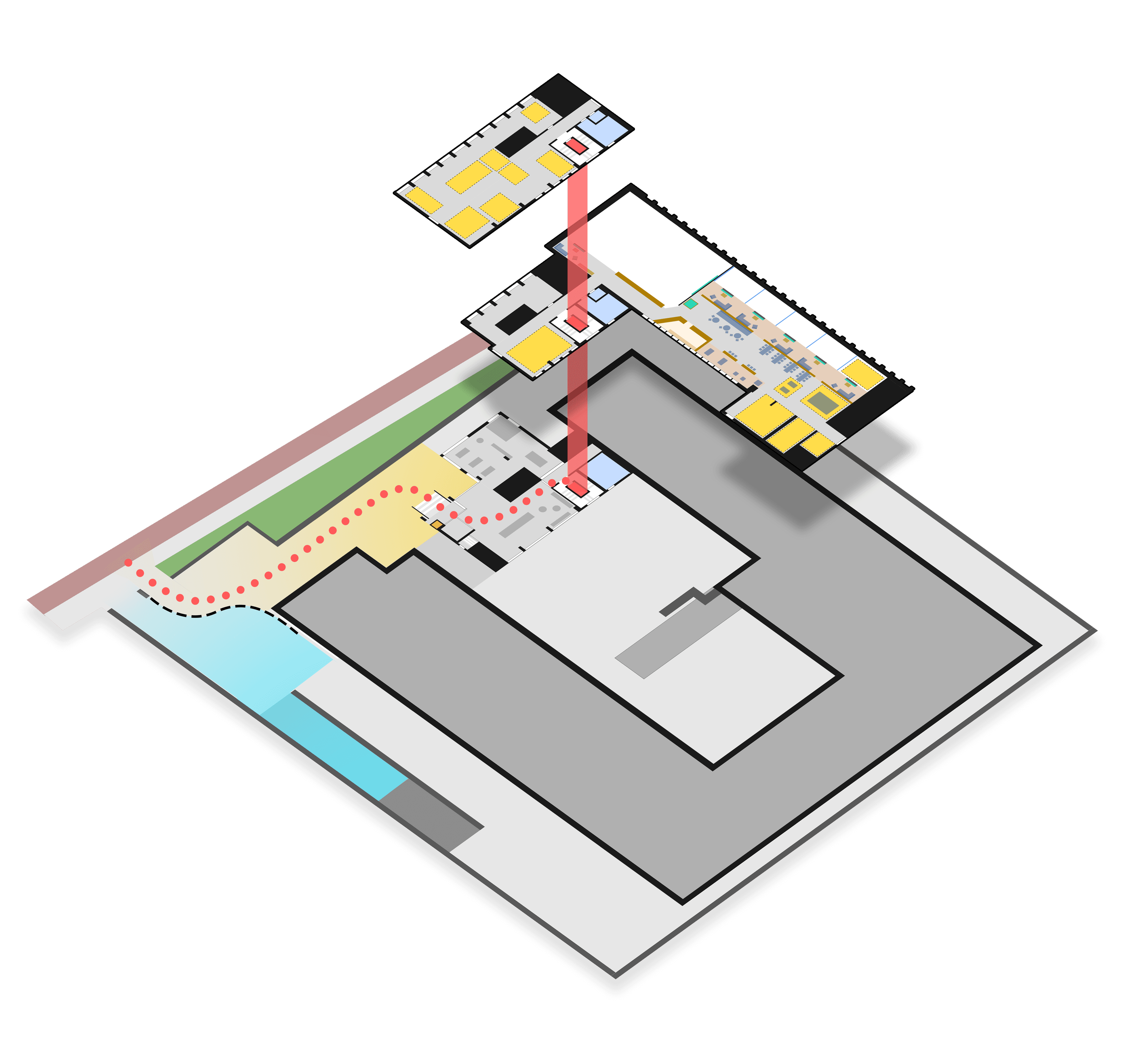 Plattegrond met de zones A, B en C